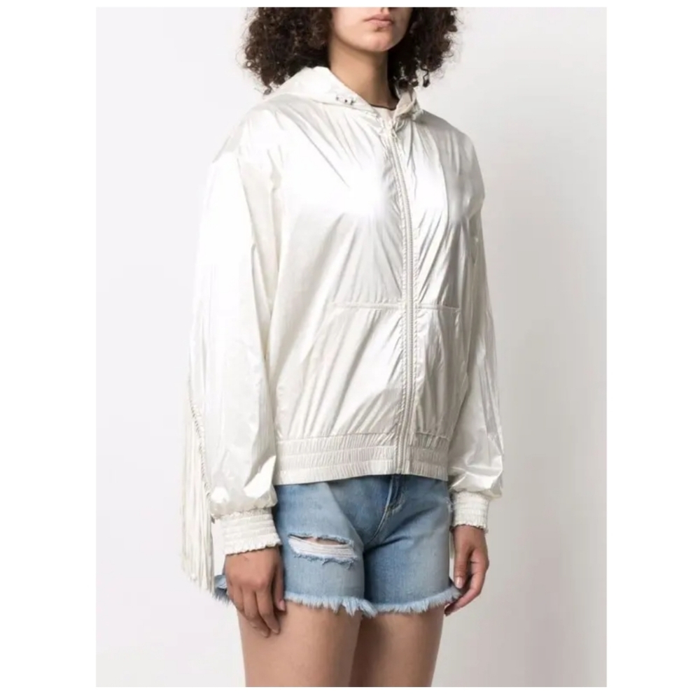 Pinko Siberiano Fringe windbreaker jacket in off-white Size M! - Picture 3 of 16
